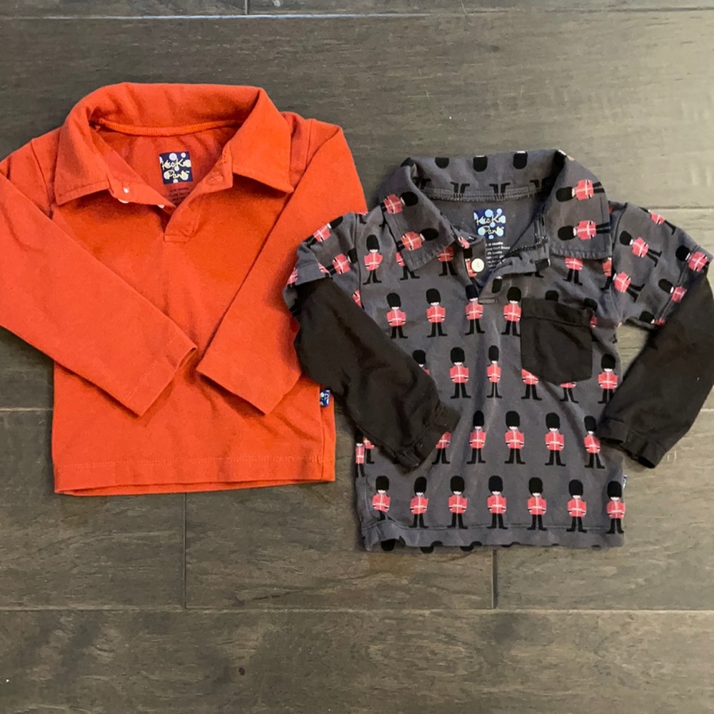 KicKee Pants boys 2 shirts solid orange and London palace Guards 12 to 18 months